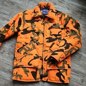 Vintage Chiller Killer SafTbak Jacket Orange Camo Safety Hunting Coat USA Size M